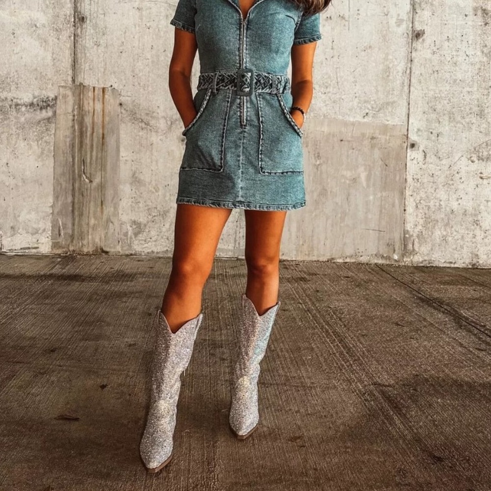 Silver Glitter Women's Cowboy Boots